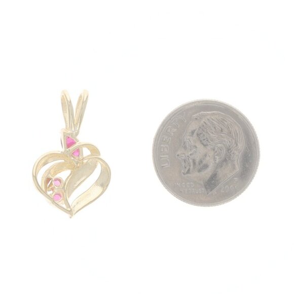 Yellow Gold Ruby Heart Pendant - 14k Marquise & Round .36ctw Love